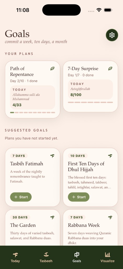 Misbaha Goals with plans and suggested dhikr programs